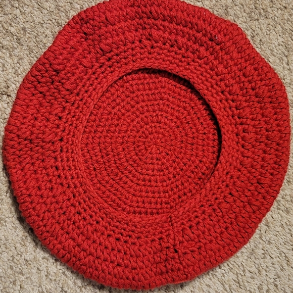 Womens Red Crochet Beret Hat - Picture 2 of 3